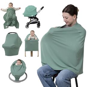 BabbleRoo Nursing Cover Up for Breastfeeding –95% Viscose, Soft & Breathable Baby Essentials | Newborn Essentials Breastfeeding Covers for Nursing, Multi-Use for Car Seat & High Chair – Forest Leaves