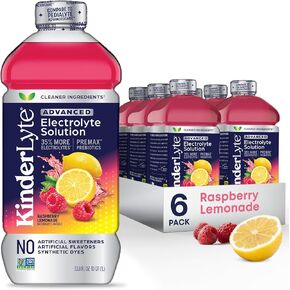 Kinderlyte Advanced Electrolyte Solution, 2X Faster Hydration vs. Water Alone, No Artificial Sweeteners or Flavors, No Synthetic Dyes, Wild Berry, for Kids and Adults, 33.8 fl oz (Pack of 6)