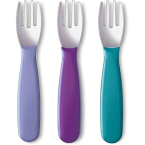 NUK Kiddy Cutlery Forks, Durable Stainless Steel, BPA & Latex-Free, 18+ Months, Pack of 3 (Purple)