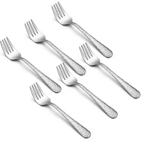 TeamFar Toddler Forks, Stainless Steel Toddler Utensil Silverware Baby Forks for Self Feeding at Home & Preschool, Healthy & Non Toxic, Mirror Polished & Hammered Handle, Dishwasher Safe, Set of 6