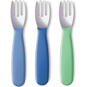 NUK Kiddy Cutlery Forks, Durable Stainless Steel, BPA & Latex-Free, 18+ Months, Pack of 3 (Blue)