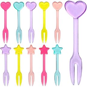 GET FRESH 30 Forks for Kids - Fruit Picks, Bento Box Picks, Reusable Mini Toothpick Sticks, Heart Dessert Forks for Children Party and Lunch Box