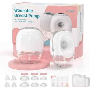 Hands-Free Wearable Breast Pump, Electric Portable Pump with Strong Suction, 3 Modes & 8 Levels, Wireless Breastfeeding Pump for Moms, 19mm~27mm Flange Inserts, 2 Pack (White)