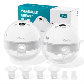 Paruu Hands Free Breast Pump P16, Wearable Breast Pump Electirc Portable with 4 Modes & 12 Levels, Max 309mmHg Strong Suction 19/21/24mm Flange Inserts Wearable Breastfeeding Pump, 2 Pack White
