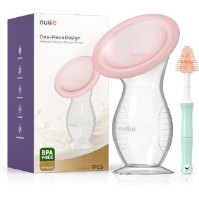 Nuliie Silicone Manual Breast Pump with Leak-Proof Lid & Suction Cup, 4oz/120ml BPA-Free, Wearable Hand Pump Breastmilk, Breast Milk Collectors for Breastfeeding Essentials, Includes Cleaning Brush