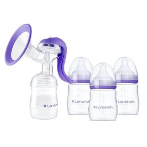 Lansinoh Manual Breast Pump, Hand Pump for Breastfeeding, Includes 5oz Baby Bottle + Baby Bottles for Breastfeeding Babies, Newborn Essentials, 5oz, 3 Ct, Includes 3 Slow Flow Nipples (Size 2S)