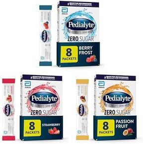 Pedialyte Electrolyte Drink Mix, Zero Sugar, Variety Pack, 24 Single-Serving Powder Packets, Berry Frost, Passion Fruit, Strawberry