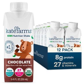 KATE FARMS Organic Kids Nutrition Shake, Vanilla, 8g of protein, 27 Vitamins and Minerals, Meal Replacement Drink, Protein Shake, Gluten Free, Non-GMO, 8.45 Fl oz (Pack of 12)