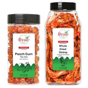 Byait Dried Peach Gum 8 Oz, and Whole Dried Shrimp 5 Oz
