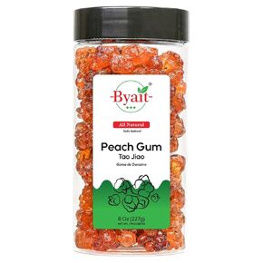 Byait Dried Peach Gum 8 Oz, Approx. 75 Pieces, 桃胶 Tao Jiao, Edible Flavorless Peach Resin, All-Natural Ingredient for Traditional Chinese Desserts, Drinks, Soups, No Additives