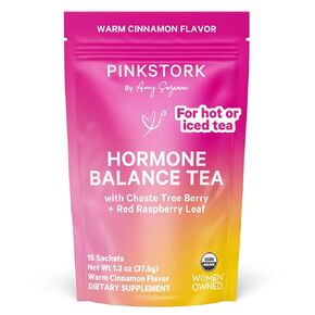 Pink Stork Hormone Balance Tea - Organic Red Raspberry Leaf + Vitex + Supporting Herbs - PMS, Perimenopause + Menopause - Warm Cinnamon - 30 Cups