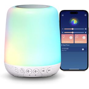 Sound Machine Easysleep White Noise Machine with 25 Soothing Sounds and Night Lights with Memory Function 32 Levels of Volume and 5 Sleep Timer Powered by AC or USB for Sleeping Relaxation (White)