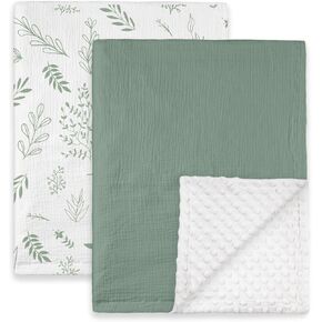 GLLQUEN BABY Blankets for Unisex Boys Girls, Muslin Cotton Front Soft and Breathable, and Dotted Fleece Backing, Printed Bed Nursery Minky Blankets for Toddler Newborn, 30 x40 inches