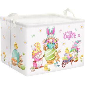 Clastyle Bunny Cross Gnome Large Easter Basket Stuffers for Toddler Boy Girl Daycare Nursery Tractor Carrot Egg Butterfly Daisy Gift Basket Empty Flower Kid Bin Rectangle Clothes Book Toy Chest