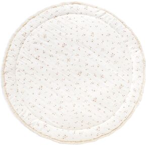 MakeMake Organics Organic Play Mat GOTS Certified Organic Cotton Nursery Floor Machine Washable Reversible Non Toxic Activity Mat Tummy Time Crawling Pad Thick Quilted (Round 48", Dotty + Solid Ivory)