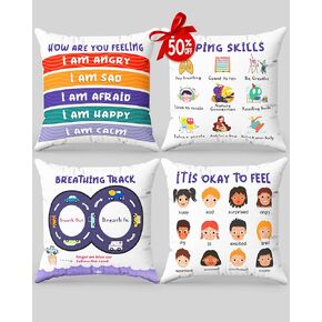 OLEEK Calming Corner Items Kids Pillow case - Calming Pillows for Classroom - Emotions Pillow Calm Down Corner Supplies - Calm Corner Must Haves - Feelings Wheel Cover - Kid Pillows for Classroom