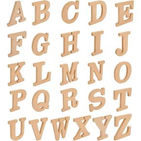 Wooden Alphabet Letters for DIY Crafts, 3D Letters for Home Wall Decor (4 in, 2 of Each Letter, 52 Pieces)