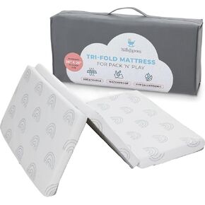 Waterproof Pack and Play Mattress Topper | 38" x 26" x 1.5" | Trifold Style - Breathable Soft Plush Foam - Portable Mattress Topper - Baby Foam Mattresses for Babies