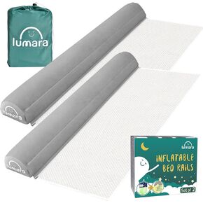 Inflatable Bed Rail for Toddlers 2 Pack - Portable Travel Bed Bumpers for Kids Fits Twin Full Queen King Size Beds - Non-Slip Safety Guard Rails