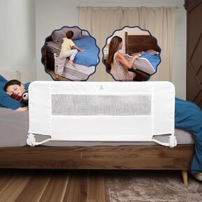 hiccapop 44" x 19" Toddler Bed Rail Guard, Heavy-Duty Safety Bed Rail for Twin, Full, Queen Beds, Soft Mesh Cover & Swing-Down Design, Easy No-Tool Install for Kids' Bed (White)