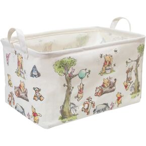 Square Winnie Nursery Storage Basket With A Waterproof PE Coating, Foldable Large Canvas Laundry Hamper, Decorative Storage Baskets Suitable For Bathroom and Bedroom (White)