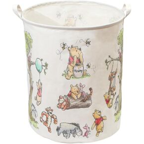 Winnie Nursery Storage Basket With A Waterproof PE Coating, Foldable Large Canvas Laundry Hamper, Barrel Shaped Decorative Storage Baskets Suitable For Bathroom and Bedroom (White)