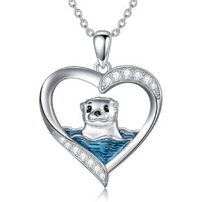 Otter Necklace 925 Sterling Sliver Sea Otter Pendant Jewelry Gifts for Otter Lover Women Girls Daughter