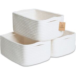 NaturalCozy 11.8"x8"x4.5" Storage Baskets for Shelves 3 Pack | Cotton Rope Woven Small Baskets for Organizing | Small Storage Bins for Nursery, Bathroom, Closet, Cube Shelf, Decorative, Gift Basket