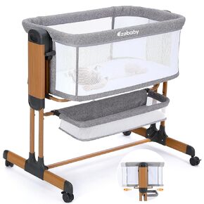 ezebaby 3-in-1 bassinet bassinet for baby bassinets bassinets sleeper مع سلة تخزين العجلات وجوانب الشبكات للرضيع حديثي الولادة