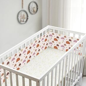 6Pcs Anti-Collision Mesh Liner for Bed, 11.8" X 9.85" Upholstered Cushioned Pads Soft Padding for Sides Padded Covers (Khaki-Rainbow, 6pc-Only 2 Sides for Cribs)