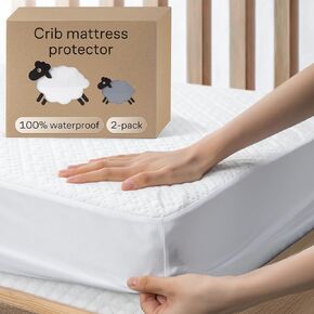 Niagara Crib 2 Pack 100% Waterproof Mattress Protector, Soft Breathable Crib Mattress Protector with Deep Pocket, Crib Mattress Pad for Toddler and Baby (52x28, White) - Viscose Made from Bamboo in Kuwait