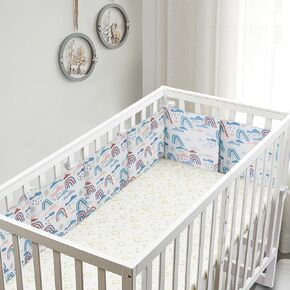 6Pcs Mesh Liner Anti-Collision,Soft Baby Padding for Sides Padded Covers, Soft Cushioned Pads for Full-Size Cribs(Stars &Rainbow)