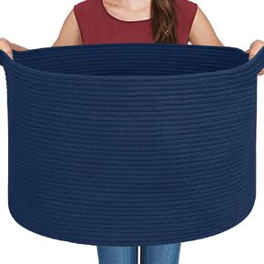 Large Black Blanket Basket, 22" X 22" X 14" Woven Rope Baskets for Storage, Kids Dog Toy Storage Box Organizer Bins, Blanket Storage for Living Room, Black Wicker Baskets for Organizing