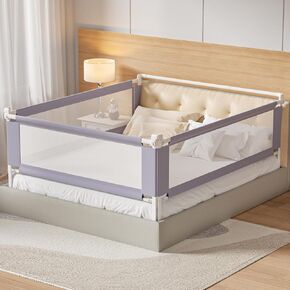 3-Piece Queen Size Bed Rail for Toddlers - Height Adjustable Baby Bed Rail Guard with Headboard Rod,Safety Bed Rails for Queen Size Bed with Child Lock