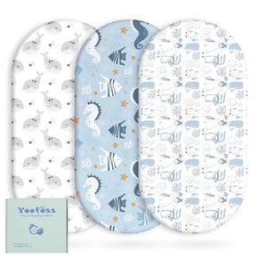 Yoofoss Bassinet Sheets Baby Girl Boy, Fitted Bassinet Sheet Set 3 Pack Universal Fit for Cradle Moses Basket Oval Rectangle Round Hourglass Mattress,Soft Breathable (Green+Leaf)