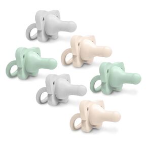 Dr. Brown's HappyPaci 100% Silicone Baby Pacifier, Contoured One-Piece Design, Green, Cool Gray, Ecru, 0-6m, BPA-Free, 6 Pack