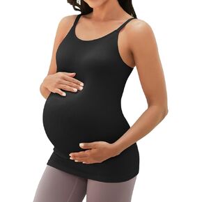ATTRACO Maternity Tank Tops with Built in Bra Ribbed Pregnancy Clothes Adjustable Straps
