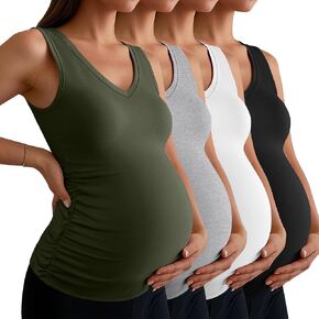 Ficerd 4 Pack Tops Women's Maternity Tops v Devic Side Ruched Cotton Cotton Cotton Basic Stirts Summer in Kuwait