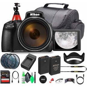 Nikon COOLPIX P1100 125x Super Zoom Compact Digital Camera (26541) + 64GB Memory Card + Filter Kit + Camera Bag + EN-EL20 + Charger + Flexible Tripod + Cleaning Kit + More