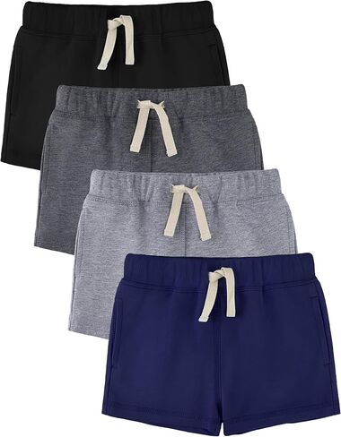Baby Boys Shorts 4-Pack 0-24M | Cotton Knit Pull-On with Adjustable Drawstring Waist & Pockets, Summer Playwear in Kuwait