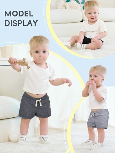 Baby Boys Shorts 4-Pack 0-24M | Cotton Knit Pull-On with Adjustable Drawstring Waist & Pockets, Summer Playwear in Kuwait