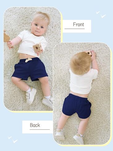 Baby Boys Shorts 4-Pack 0-24M | Cotton Knit Pull-On with Adjustable Drawstring Waist & Pockets, Summer Playwear in Kuwait