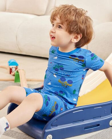 Bamboo Viscose Toddler Car Pajamas Boys Girls Kids Short Cool Summer 12M-8Y Snug fit Pjs Set 2pcs in Kuwait