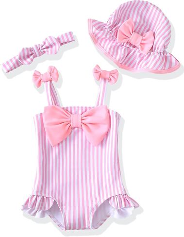 Renotemy Baby Girl Swimsuit Infant Bathing Suit Swimwear Sleeveless Bikini Tankini Toddler Girl One-Piece Swimsuit with Hat in Saudi Arabia