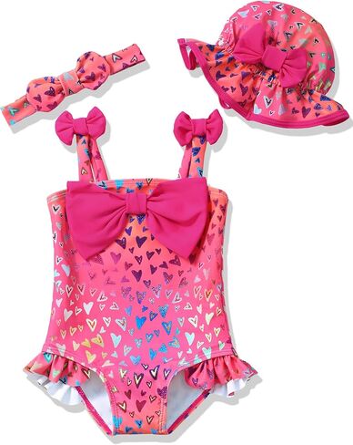 Renotemy Baby Girl Swimsuit Infant Bathing Suit Swimwear Sleeveless Bikini Tankini Toddler Girl One-Piece Swimsuit with Hat in Saudi Arabia