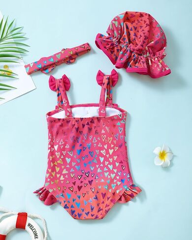 Renotemy Baby Girl Swimsuit Infant Bathing Suit Swimwear Sleeveless Bikini Tankini Toddler Girl One-Piece Swimsuit with Hat in Saudi Arabia