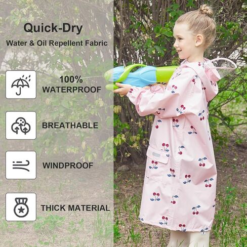 Toddler Kids Raincoat Boys Girls Rain Jacket Waterproof Rain Poncho Reusable Outwear Rainwear Rain Suit in Kuwait