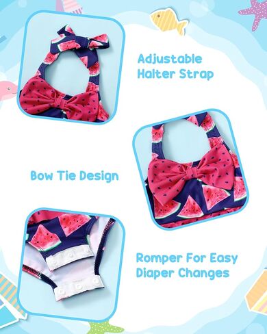 Kucnuzki Baby Girl Swimsuit Newborn One Piece Bathing Suit Bow Tie Bikini Tankini Infant Swimwear with Hat in Kuwait