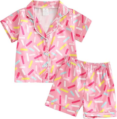 Toddler Pajamas Baby Girl Boy Summer Butterfly/Fruit Print Silk Pjs Sleepwear Nightwear Loungewear Pj Set in Kuwait