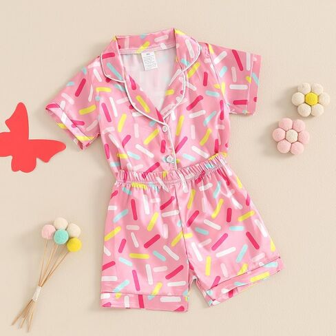 Toddler Pajamas Baby Girl Boy Summer Butterfly/Fruit Print Silk Pjs Sleepwear Nightwear Loungewear Pj Set in Kuwait